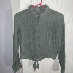 Green button up, front tie shirt from Tillys!